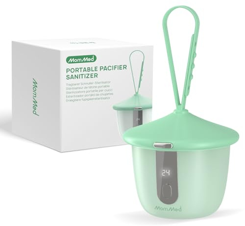 MOMMED Esterilizador Chupete Portátil UV-C, Caja Esterilizadora para Chupete con 6 LED, Limpieza Rápida en 3 Minutos, Porta Chupete Recargable USB-C con Pantalla Inteligente para Casa y Viaje, Verde