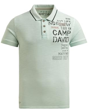 Camp David Herren Poloshirt mit Vintage Prints Faded Mint, 4XL