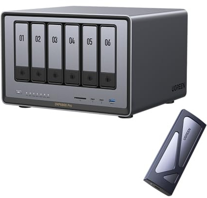 UGREEN NASync DXP6800 Plus NAS 6 Baies + Boîtier M.2 NVMe USB 3.2 Gen 2 10Gbps, Intel i3 1215u 6 Cœurs, 8Go DDR5, 128Go SSD, LAN 2.5GbE & 10GbE, 2×Slots M.2 NVMe, HDMI 4K (sans Disque)