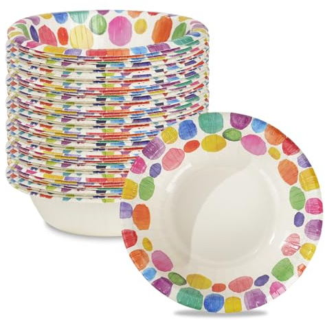 Cherypick Paper Bowls 8 oz/240 ml, 30 Pack Heavy Duty Disposable Bowls | Strong and sturdy for hot or cold foods with leak resistance. Ideal for desserts, snacks, breakfasts, BBQs and parties
