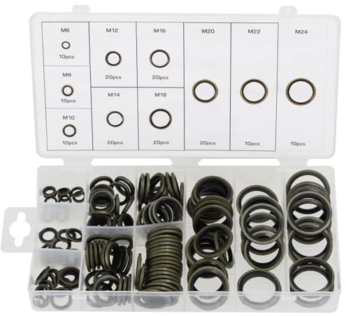 RESSER Metall-Gummi Dichtringe Set M6-M24 150-teilig Usit-Ringe Dichtungsringe Sortiment Hydraulik KFZ