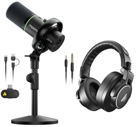 MAONO PD200W Hybrid Podcast Microphone for PC,Wireless,USB/XLR Dynamic Mic with MH700 Studio Headphones