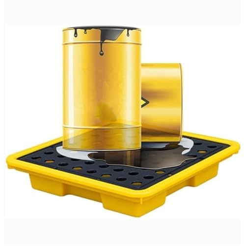 XBTGS Palé de contención de derrames de tambor con drenaje, plataforma modular a prueba de fugas para almacenamiento de aceite y productos químicos, amarillo, 67 x 67 x 15 cm, amarillo-67 x 67 x 15 cm