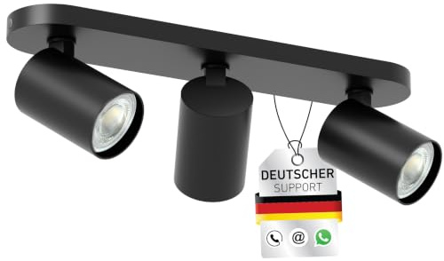 Oktaplex Roma Deckenstrahler 3 flammig Schwarz schwenkbar | 33,5cm Aluminium GU10 Spotbalken - Deckenleuchte Strahler schlicht