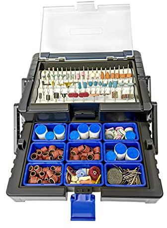 LINE10 500pc Rotary Tool Accessories Kit in Cantilever Case by Line10 Tools