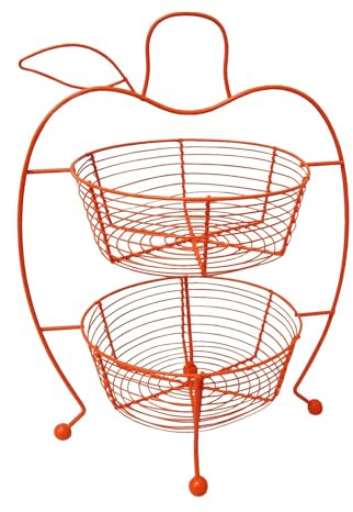 0 www.working-house.com (Menaje / Cromado) FRUTERO Forma Manzana Doble Piso Patas Flexibles Grande Naranja