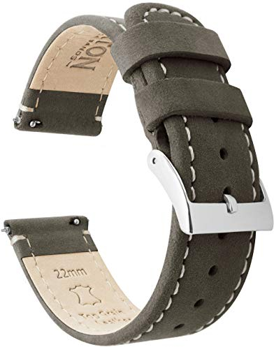 BARTON WATCH BANDS Schnellverschluß. - Top Marke Leder Uhrenarmbänder - Wahl der Farbe und Breite (18mm, 20mm or 22mm) Espresso Leder/weiße Wäsche Nahend 22mm Uhrenarmbänd