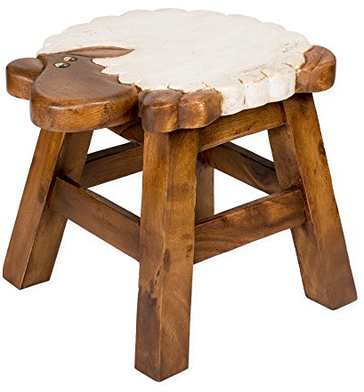 Sea Island Schaf Design Handgeschnitzter Hocker aus Akazien-Hartholz