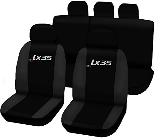Lupex Shop Autositzbezüge kompatibel mit ix35, Made in Italy, Polyestergewebe, kompletter Satz Vorder- und Rücksitze (Schwarz - Dunkelgrau)
