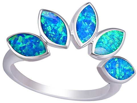 KELITCH Ringe Zum Frau Mädchen Blatt Blau Opal Stapeln Ring 925 Sterling Silber Überzogen Frau Schmuck - Größe Nein