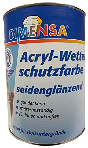 Dimensa Acryl- Wetterschutzfarbe für innen und außen seidenglänzend Farbwahl 2,5 Liter, Farbe:Weiß