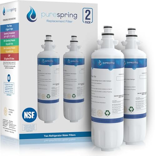 PureSpring LT700P Replacement Refrigerator Water Filter, Compatible with LG LT700P, ADQ36006101, ADQ36006102, Kenmore 46-9690, 469690 (2 Pack)