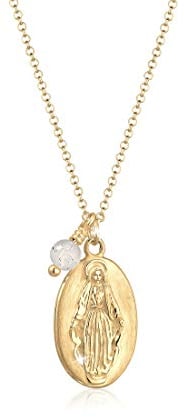 Elli Halskette Damen Marienbild Anhänger Schlicht mit Labradorit Kugel aus 925 Sterling Silber vergoldet