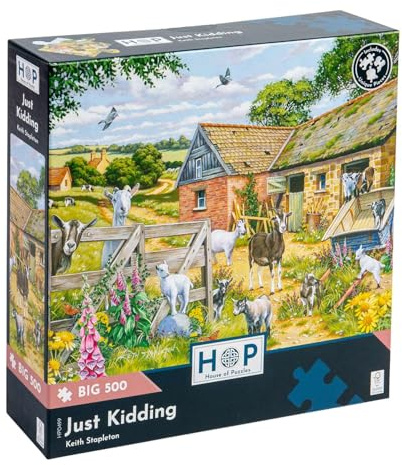 The House of Puzzles Just Kidding, Big 500 Piece Jigsaw | Extra Large Pieces, Artist Illustrated, Scenic Landscape, Deluxe Puzzle Gift for Adults