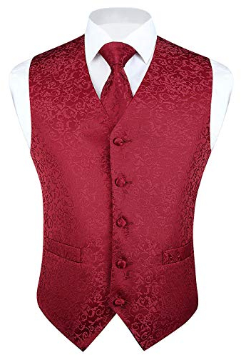 HISDERN rot anzugwesten für herren Paisley herren Blumen Hochzeit Krawatte Einstecktuch Taschentuch Jacquard Hochzeit Weihnachten Weste Anzug Set