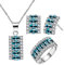 Uloveido Silber Farbe Kristall Halskette Ohrstecker und Ehering Ring Set Zirkon Kostüm Schmuck Set für Frauen Mädchen T502 (Hellblau, Größe 59)