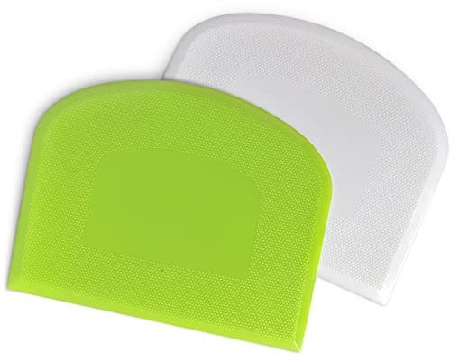 ALLTOP Lot de 2 spatules et grattoir en plastique flexible multifonction pour la cuisine, la pâtisserie, le pain, la pâte à pain, la pâtisserie, les gâteaux, le fondant, le glaçage - Blanc et vert