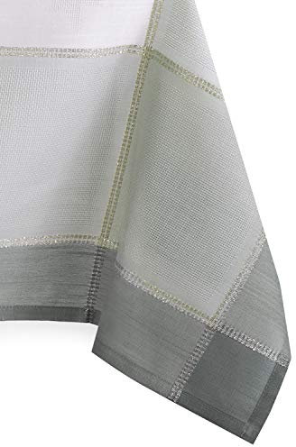 AmeliaHome Tischdecke 110 x 160 cm Leinenoptik zarte Musterung goldene Fäden graublau weiß Sevran