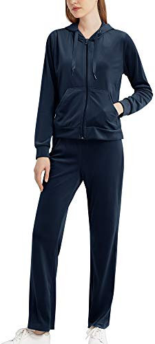 MessBebe Tute da Donna Tuta Sportiva in Velluto con Cappuccio Felpa con Cappuccio Set Ginnastica Sportivo Tuta Sportiva da Jogging Casual 2 Pezzi Ginnastica Tuta Manica Lunga