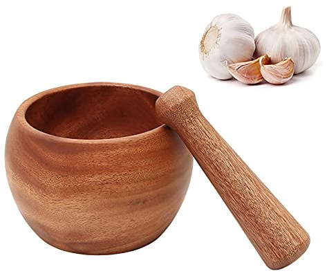UPTALY Juego de mortero y mortero de madera natural (tamaño grande de 11.5 cm), cuenco resistente de palisandro, triturador de especias de madera, cuenco de guacamole y mortero