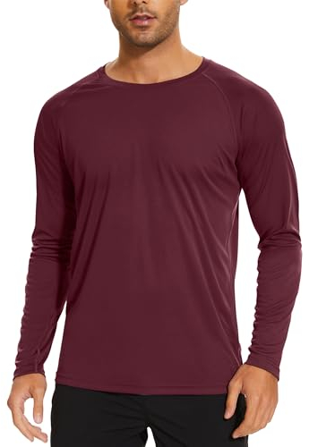 TACVASEN Herren UPF 50+ UV Sonnenschutz Langarmshirt Outdoor Langarm T-Shirt Rashguard, Weinrot, XL