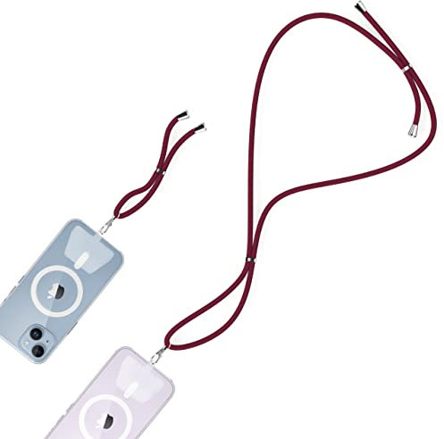 iWotto Polyester Lanyard - Mobile Phone Lanyard - Set of Two Sizes along with Two Adjustable Plastic TPU Holders for Mobile Phone Case - Lanyard + Wrist Strap - Red