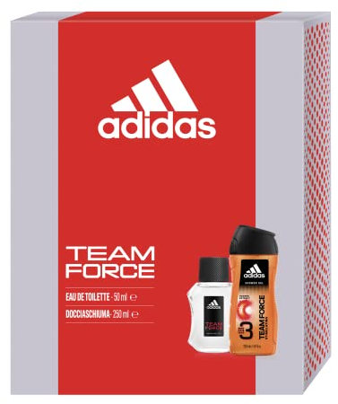 Adidas, Confezione Regalo Uomo Team Force, Profumo Uomo 50 ml e Gel Doccia Bagnoschiuma 3in1 250 ml
