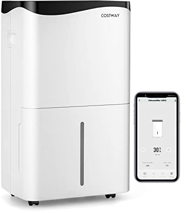 COSTWAY 50L/Tag Bautrockner, 4 Modi, Smart Luftentfeuchter mit 24H Timer & Ventilator & Schlafmodus, 5L Wassertank & Ablaufschlauch, LED-Anzige, Raumgröße ca. 250m³ (100m²)