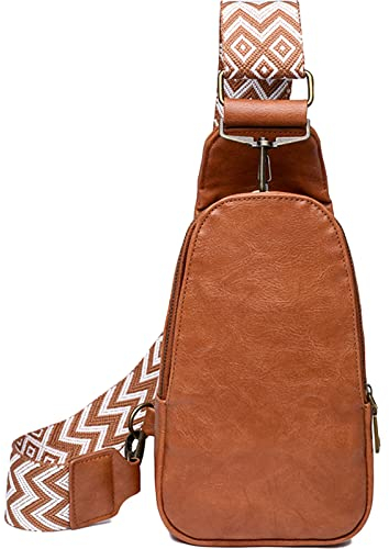 EINYNIUER Brusttasche Damen Sling Bag, PU Leder Crossbody Bag Klein Umhängetasche Frauen Schultertaschen für Outdoorsport/Reisen/Einkaufen(braun)
