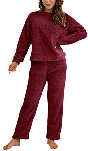 tinetill Completo da casa pigiama da notte da donna pigiama in peluche set pigiama a maniche lunghe set in pile caldo in due pezzi tuta da jogging set in pile orsacchiotto