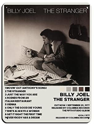Billy Joel Poster The Stranger Tracklist Album Poster Retro Poster Metall Blechschild Chic Art Retro Eisen Malerei Bar Menschen Höhle Cafe Familie Garage Poster Wanddekoration 30 x 40 cm