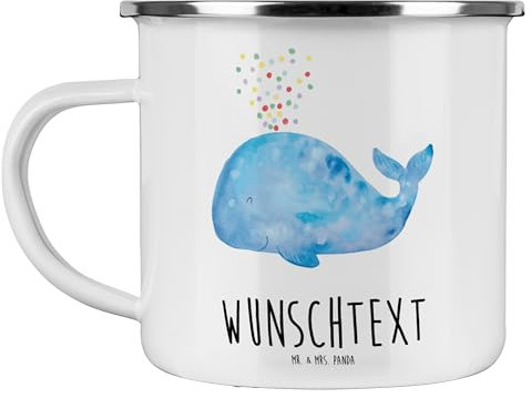 Mr. & Mrs. Panda Personalisierte Emaille Tasse Wal Konfetti - Personalisierte Geschenke, Meer, Emaille Tasse mit Namen, personalisierte tasse,