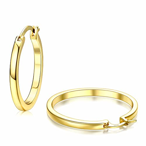 ADRAMATA 14K Vergoldete Huggie Creolen für Damen und Herren - Hypoallergene Silber Ohrringe - 30MM