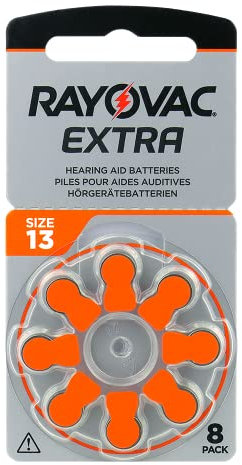 Rayovac Extra 13, 8 Pack, Hearing Aid Batteries, High Performance, Zinc Air Batteries, 1 Blister Card, Orange, 13AUX-8XEMF