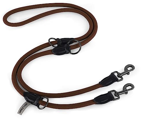 Wolfone Doppelendige Hundeleine, Braun, 2,1M | Einstellbares Seil, Gut für Spaziergänge, Camping, Passend für große, mittlere und kleine Hunde
