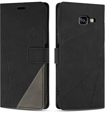 SONWO Hülle für Galaxy A5 2016, Premium PU Leder Handyhülle Flip Case Wallet Silikon Schutzhülle Klapphülle für Galaxy A5 2016, Schwarz