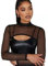 Mesh Crop Tops for Women, Black Mock Neck Long Sleeve Mesh Crop Top Cover Up, Sexy See Through Shirt Slim Fit for Swim Beach Clubwear Yoga Sports