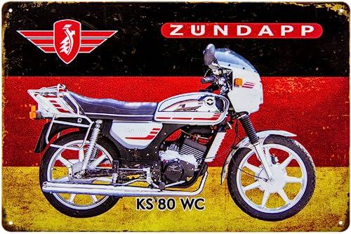LUCKYLINDE - Blechschild passend für Zündapp Moped Fans - Retro Oldtimer Schild, Werkstatt, Garagen Deko (20 x 30 cm)