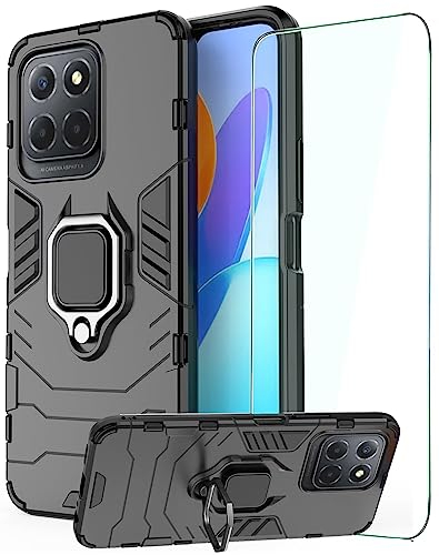 DERHAN Funda para Honor 70 Lite/Honor X6 / Honor X8 5G, Fundas Resistentey Duradero con Cristal Templado, Carcasa Antigolpes Silicona TPU Bumper Case - Negro