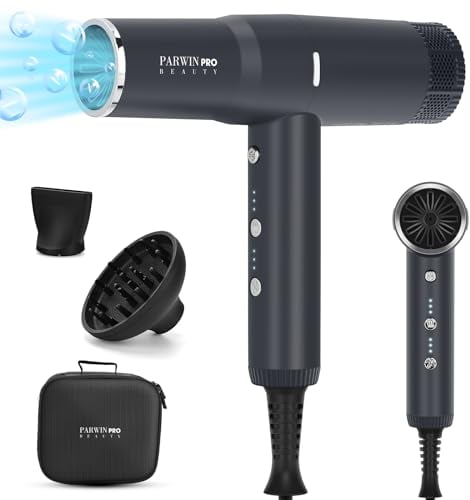 Professionell 100 Million Negativ Ionen Haartrockner, PARWIN PRO BEAUTY Föhn Fön mit 110,000RPM Bürstenlosem Geräuscharm Motor, 30M/S Luftstrom für Schnelle Trocknung, Graphitschwarz