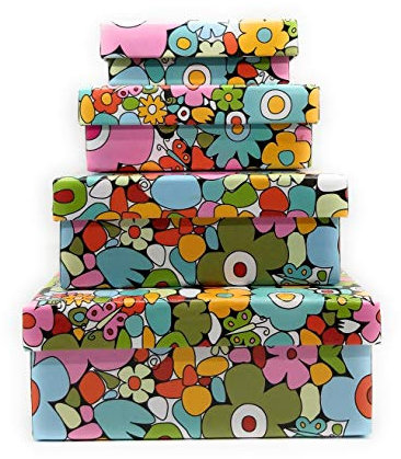 Charmed By Dragons Kleine Nistkästen Geschenk-Set – Boho-Blumen-Design – 1 Set mit 4 kleinen Boxen (Pastellfarben mit Boho-Blumen)