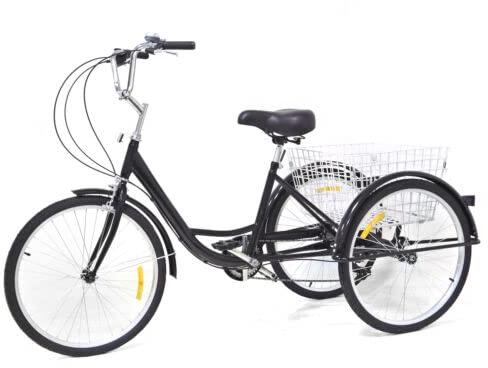 Dustuper Dreirad FüR Erwachsene, 24-Zoll-Dreirad, City-Bike-Dreirad, 8 GäNge Einstellbar, SitzhöHe Verstellbar, Mit Abnehmbarem Korb, rutschfeste, VerschleißFeste RäDer, Tragkraft 120Kg, Schwarz