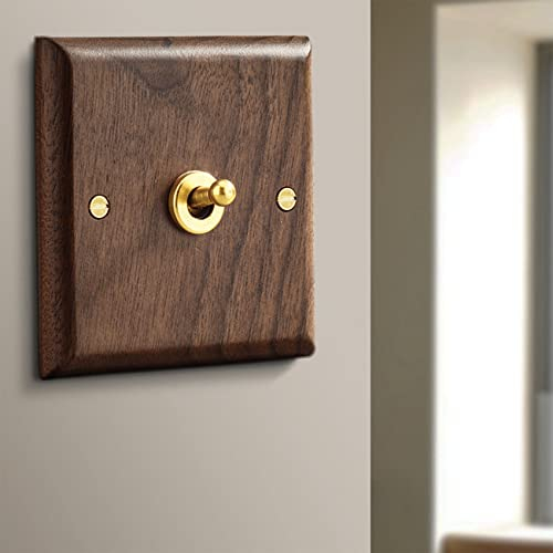 Kopinma Industrial Style Light Switch Socket, Solid Wood Brass Toggle Switch Plate, Antique Brass Light Switches, Antique Home Stay Toggle Switc