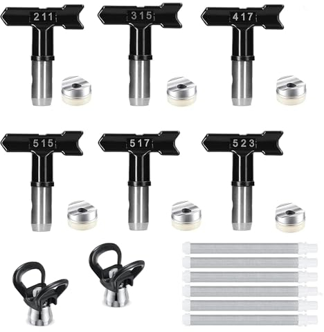 Boquilla Airless, 6 Piezas Puntas de pulverización Reversibles,Pistolas de Pulverización sin Aire,Boquilla Pistola Pintura para pulverizador Pintura (Tipo 211,315,417,515,517,523)
