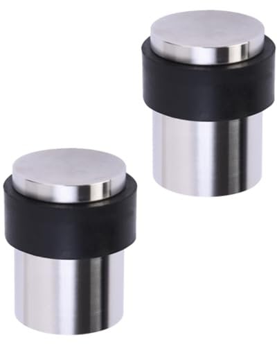 HANDLEZONE® 2 Pack Floor Mounted Door Stop 30mm x 40mm, Collared with Rubber Buffer Stopper, Concealed Fixing - Satin Stainless Steel