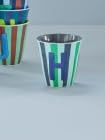 Rice Melamin Becher medium gestreift mit Buchstaben, Modell für Jungen blau/grün/mint- Töne, Größe 9 x 9 cm (H Junge)