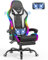 Devoko LED Gaming Chair with Footrest – Ergonomic Reclining Game Chair for Adults with Massage Lumbar Cushion, RGB Lights, High Back, Adjustable PC Gamer Chair, White