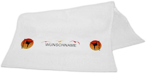 Eurofoto Handtuch mit Namen und Motiv mit Kampfsport | Namenshandtuch mit Hobby personalisiert | Badetuch mit Wunschnamen
