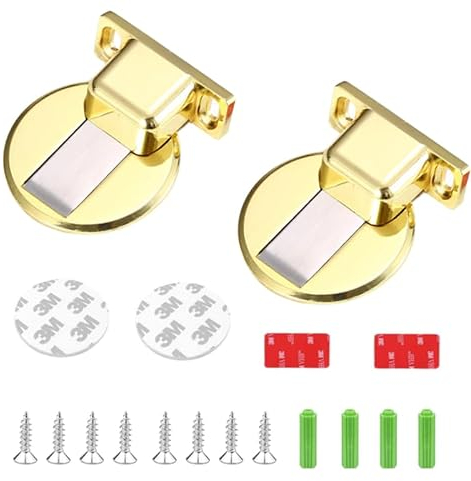 2 Pcs Tope Oro Magnético Puerta metal Resistente Tope de Puerta Magnético Tope de Puerta de Oculto Piso de Acero Inoxidable Viene con Adhesivo y Tornillos Invisible，Adecuado para el hogar