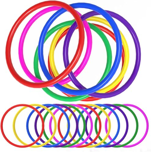 PLMMOUT 24 Stück Kunststoff Toss Ringe, Farbige Wurfringe Kinder, Ringwurfspiel für Ring Toss Spiel, Ringwurfspiel Drinnen draußen Kinder Target Übungsspiele Party Favor Spiele Karneval Garten